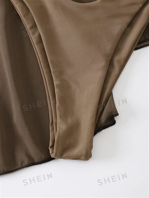 SHEIN Swim Solid Bikini Set Halter Triangle Bra Tie Front Cover Up Top High Cut Bottom