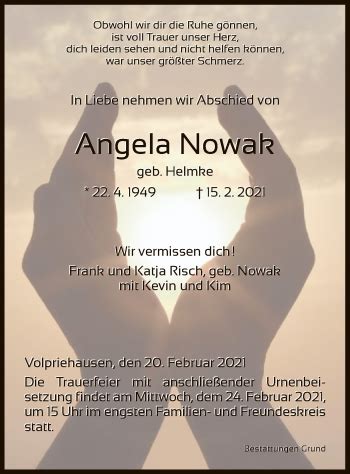 Traueranzeigen Von Angela Nowak Trauer HNA De