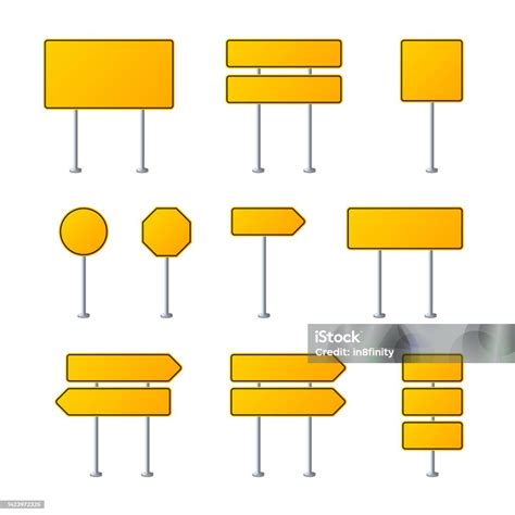 Blank Yellow Road Sign Set On White Background Vector Stock