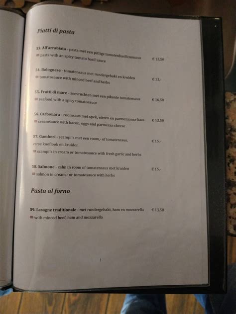 Menu At La Piccola Venezia Giethoorn