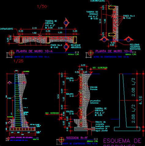 Muro De Contencion Dwgdibujo De Autocad Cerco Perimetrico Pinterest Autocad