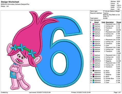 Th Birthday Poppy Troll Applique Design Sizes For Instant Etsy