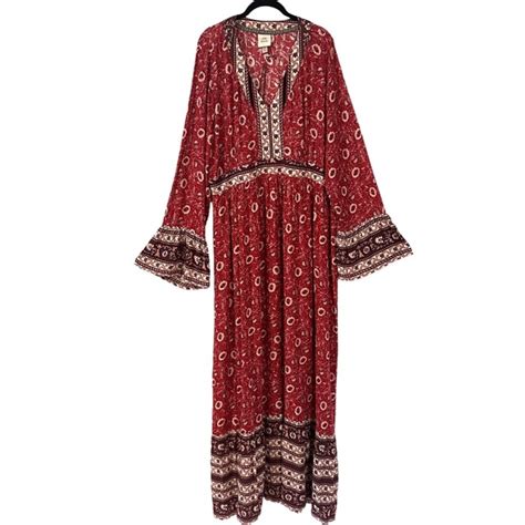 Knox Rose Dresses Knox Rose Maxi Dress Xxl Flare Sleeve Red Floral