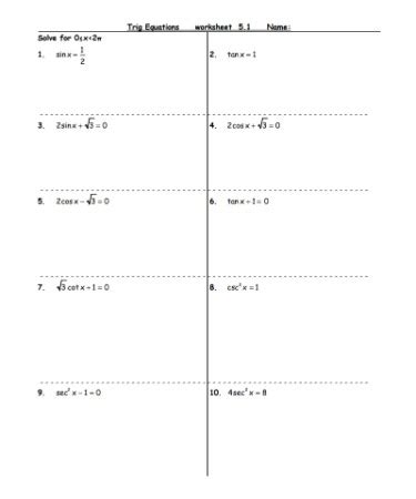 Solving Trigonometric Equations Worksheet PDF - (PRINTABLE)