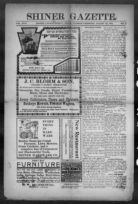 Shiner Gazette. (Shiner, Tex.), Vol. 18, No. 2, Ed. 1, Thursday, August