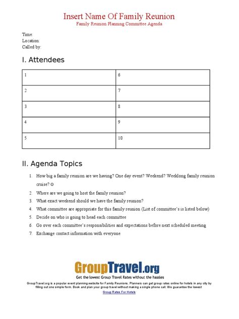 family reunion planning meeting agenda