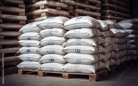 Cement Bags Stored On Construction Pallets Generative Ai Stock Photo