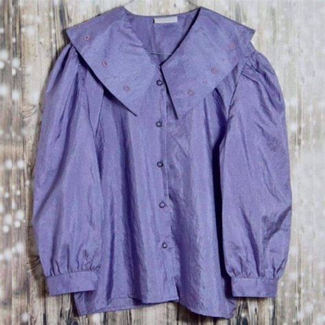 B 010 Vintage 80 S Lavendel Parel Blouse Met Grote Kraag Etsy