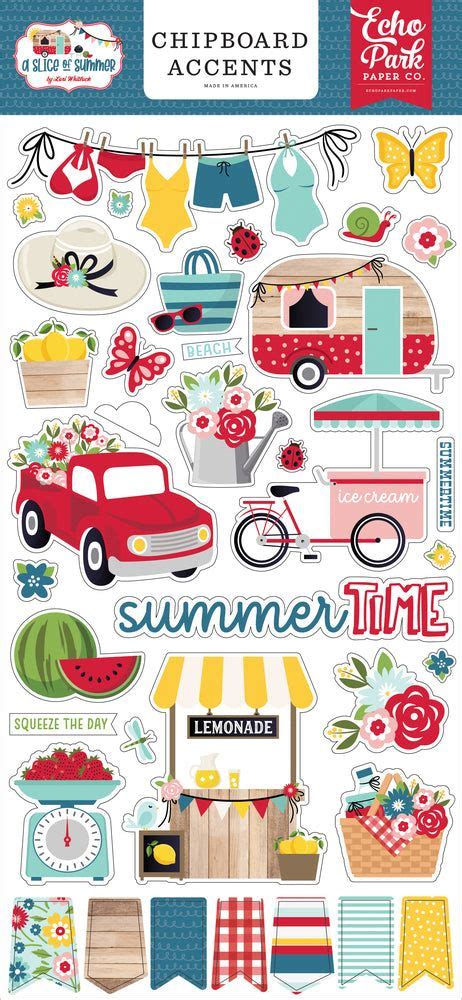 Echo Park A Slice Of Summer Chipboard Accent Stickers Scrapbook