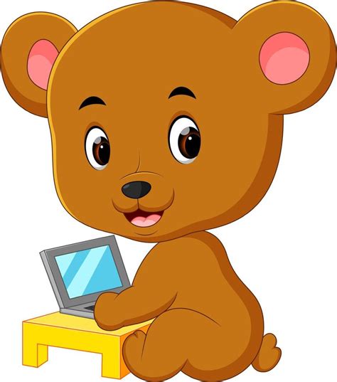 cute bear using laptop computer 12850250 Vector Art at Vecteezy