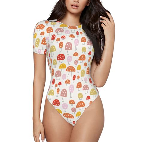 Easygdp Cute Cartoon Mushrooms Womens One Piece Swimsuit Slim Fit Crew