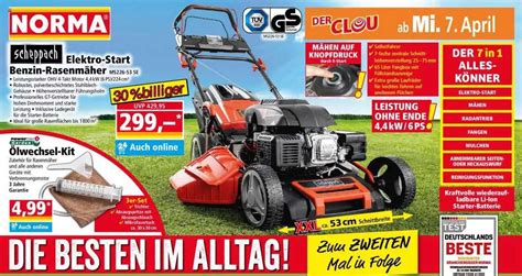 Scheppach Elektro start Benzin Rasenmäher Angebot bei NORMA 1Prospekte de