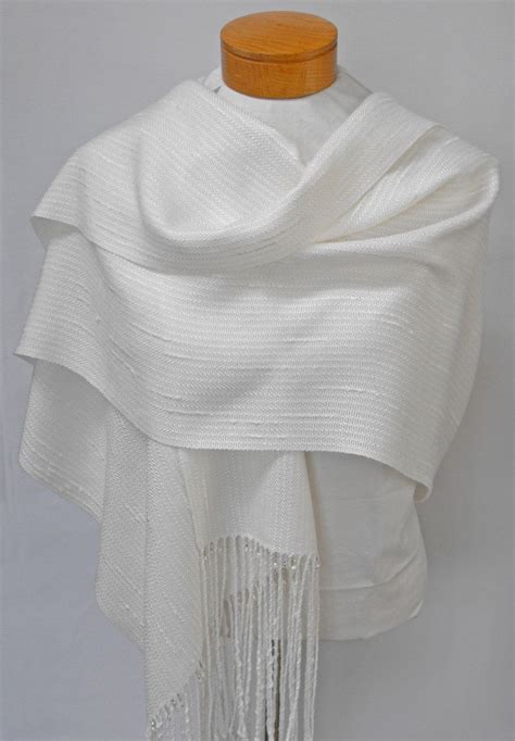 White Wedding Shawl With Freshwater Pearl Beaded Fringe Hand Woven