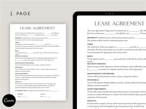 Editable One Page Lease Agreement Rental Agreement Simple One Page