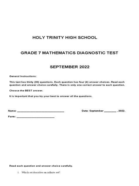 Grade 7 Mathematics Diagnostic Test Pdf Triangle Euclidean Geometry