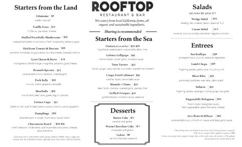 Menu 1 — The Rooftop | Restaurant & Bar