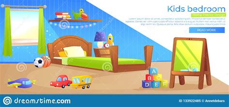 Kid Boy Room Interior Design Banner. Stock Vector - Illustration of ...