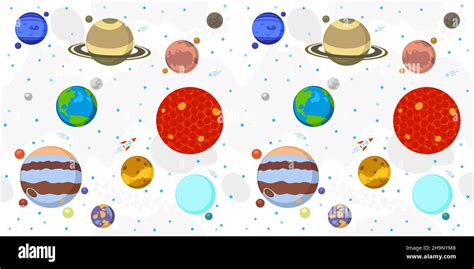 Seamless Background Of Solar System With Cartoon Planets Sun Mars