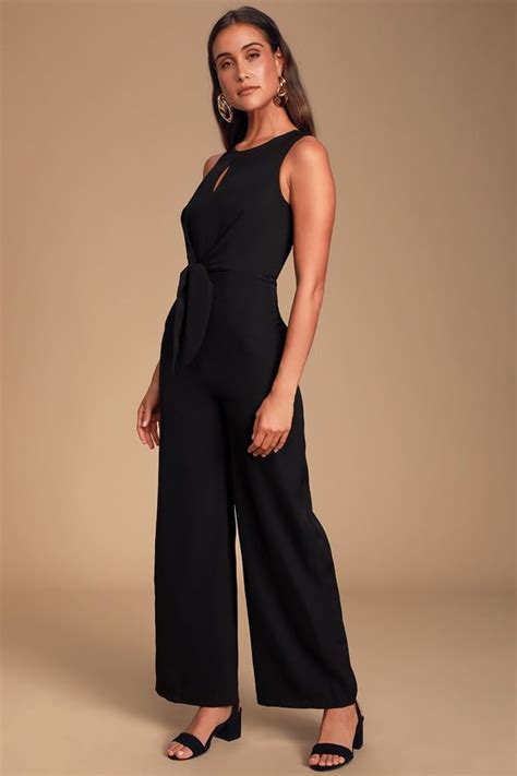 Chic Black Jumpsuit Wide Leg Jumpsuit Tie Front Jumpsuit Black