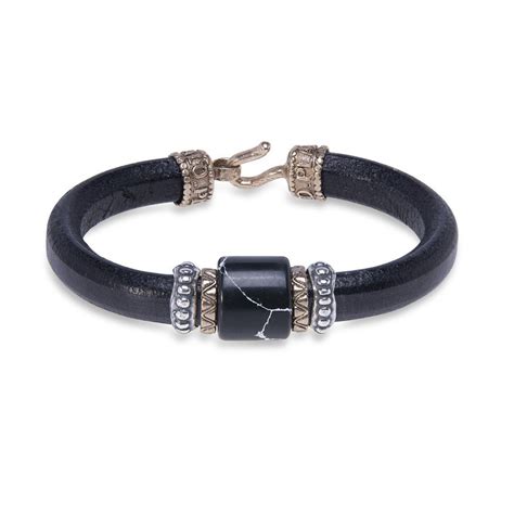 Mb X Pulsera Plata De Palo De Cuero Madhur Para Hombre Joyeria Pont