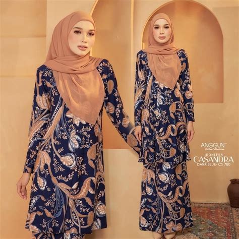 Dark Navy Blue Kurung Ironless Casandra By Anggun Cotton Collection