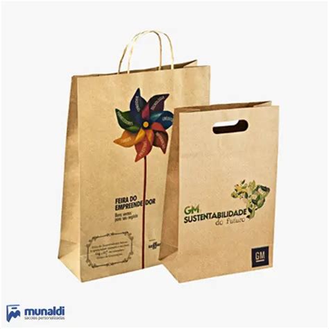 Sacolas De Papel Kraft Logotipo Munaldi