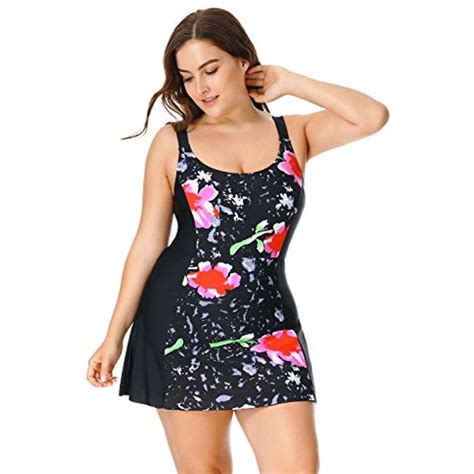 Delimira Womens Modest Swimdress Plus Size One Piece Swimsuit Skirted Swimwear Swim Dress