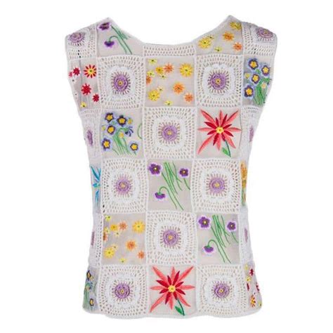 Moschino Cheap And Chic White With Floral Pattern Sleeveless Crochet