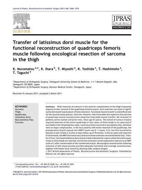 Pdf Transfer Of Latissimus Dorsi Muscle For The Functional