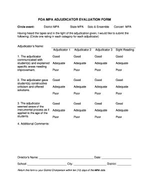 Fillable Online FOA MPA ADJUDICATOR EVALUATION FORM Myfoaorg Fax