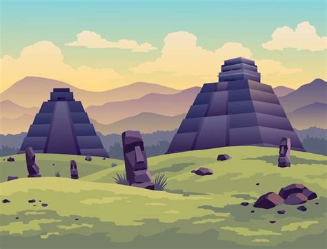 Premium Vector Easter Island Traveler At Ancient Mayan Pyramids Or