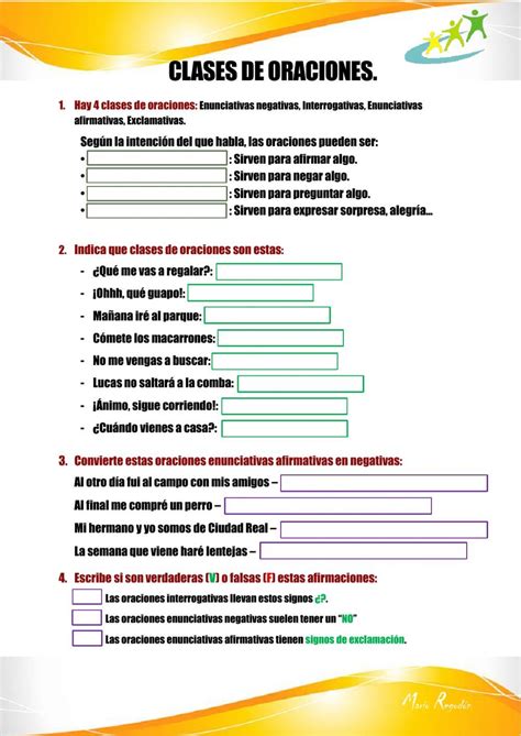 Ejercicio Interactivo De Clases De Oraciones Para Primaria Puedes