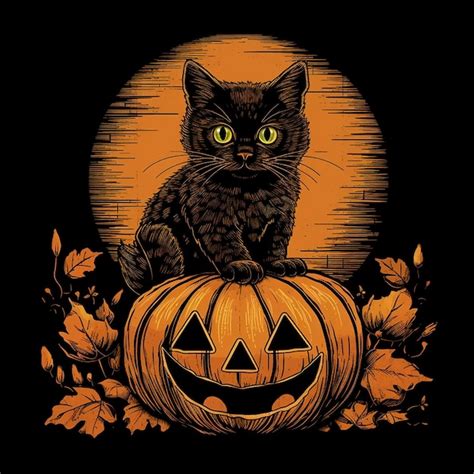 Premium Ai Image Black Cat Halloween Pumpkin Black Cat Happy Halloween