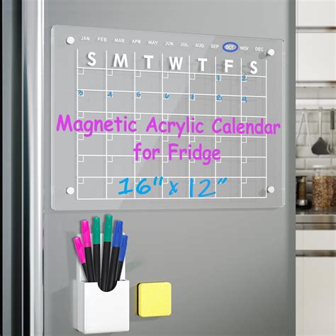 Champhox Magnetic Acrylic Calendar For Fridge 16 X12 Clear Dry Erase