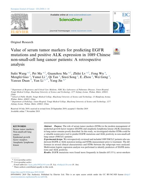 Pdf Value Of Serum Tumor Markers For Predicting Egfr Mutations And