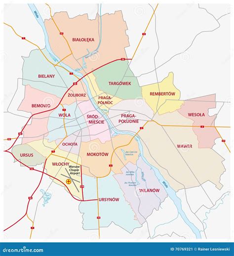 Administrative and Road Map Warsaw Stock Illustration - Illustration of