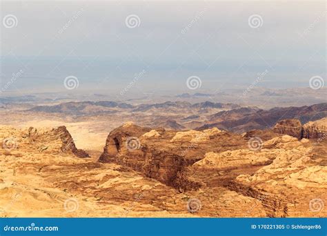 Arabah Valley Desert Panorama with Mountains in Jordan Stock Image ...