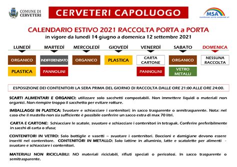 Cerveteri Raccolta Differenziata Da Domani In Vigore Il Calendario