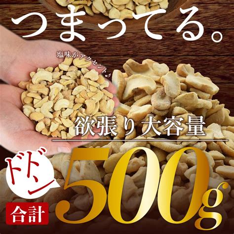 ＜訳あり 割れカシューナッツ（塩味）500g＞ 送料無料 ベトナム産 塩味 ブロークン ロースト おやつ おつまみ 製菓材料 大容量 割れ