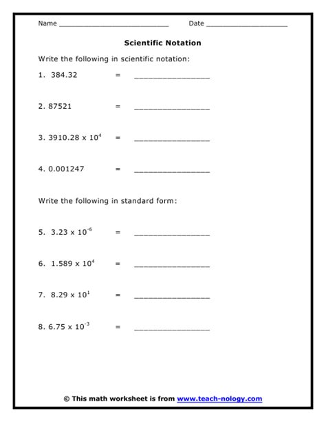 Grade Scientific Notation Worksheets