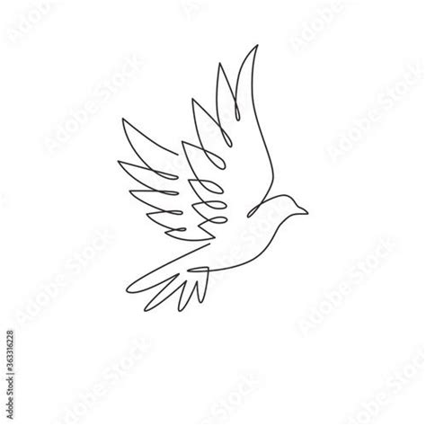 Stock Image One Continuous Line Drawing Of Cute Flying Dove Bird For