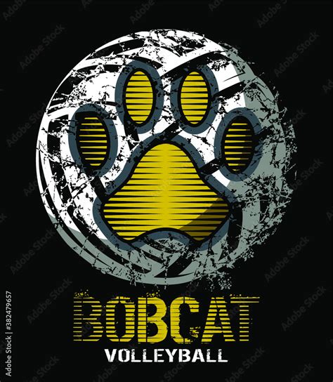 Distressed Bobcat Volleyball Team Design With Paw Print For School