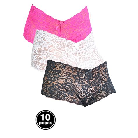 Kit 10 Caleçon Lingerie Calcinha Renda Revenda Feminino Calesson Shortinho Sexy Atacado aqn