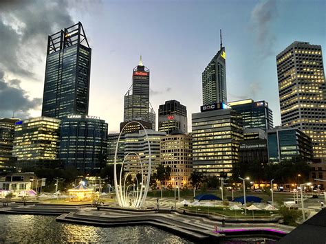 Perth city skyline from Elizabeth Quay. Perth, Western Australia ...