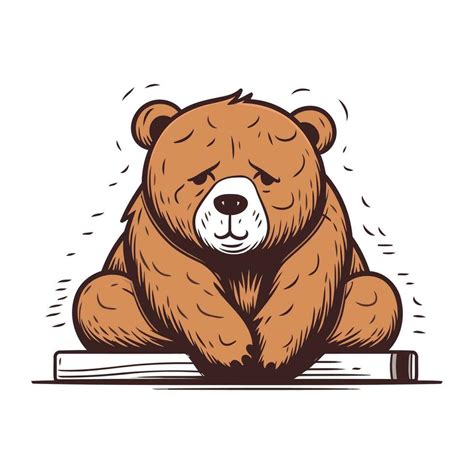 Cute Brown Bear Sitting On A Wooden Table Vector Illustration