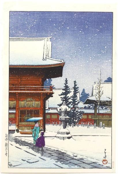 【目立った傷や汚れなし】【真作】【wish】川瀬巴水「根津権現の雪」木版画 渡邊木版 シートのみ 〇海外高評価木版画家 師 鏑木清方 旅情詩人