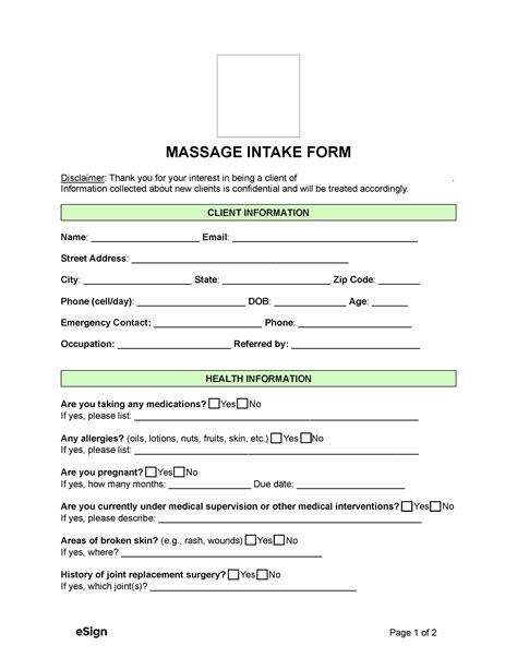 Free Massage Intake Form PDF Word