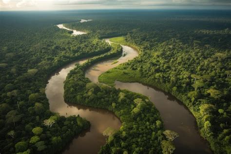 Premium AI Image Aerial View Of The Amazonas With River Winding