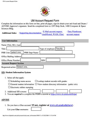 Fillable Online Ms07 Umd UM Account Request Form University Of