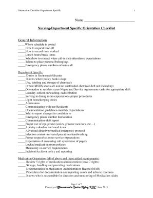 Fillable Online Nursing Department Specific Orientation Checklist Fax